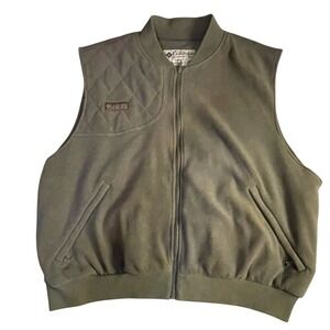 Columbia Sportswear Fleece Shooting Vest Olive Green XXL Full Zip Quilted Patch‎